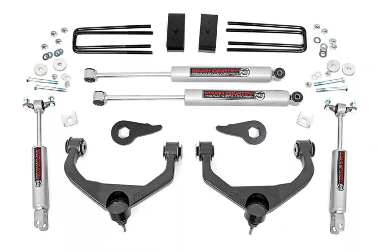 Rough Country Suspension 3.50-Inch Bolt-On Suspension Lift Kit with Premium N3 Shocks (11-19 Sierra 2500 HD SRW w/o Factory Overload Springs, Excluding MagneRide)