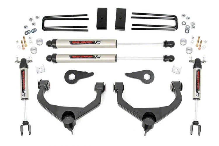 Rough Country Suspension 3.50-Inch Bolt-On Suspension Lift Kit with V2 Monotube Shocks (11-19 Sierra 2500 HD SRW w/o Factory Overload Springs, Excluding MagneRide)