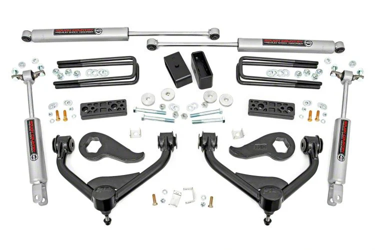 Rough Country Suspension 3-Inch Suspension Lift Kit with Premium N3 Shocks (20-26 Sierra 3500 HD DRW w/ Overload Springs)