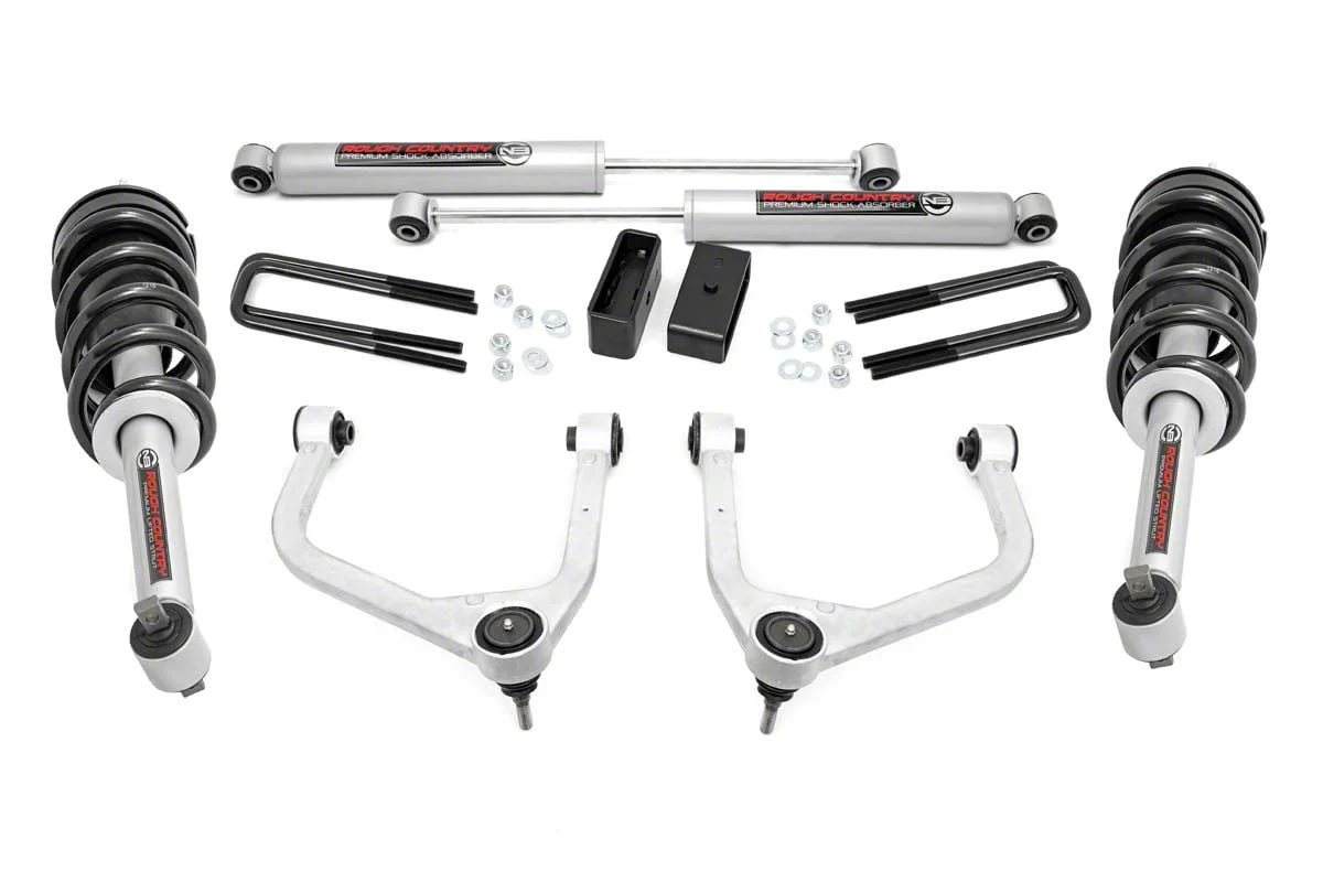 Rough Country Suspension 3.50-Inch Forged Upper Control Arm Suspension Lift Kit with N3 Struts and Premium N3 Shocks (19-24 4.3L, 5.3L, 6.2L Silverado 1500 w/ Rear Multi-Leaf Pack Springs, Excluding Trail Boss & ZR2)