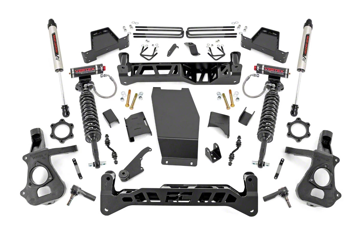 Rough Country Offroad 7-Inch Knuckle Suspension Lift Kit with Vertex Adjustable Coil-Overs and V2 Monotube Shocks (14-18 4WD Silverado 1500 w/ Stock Cast Aluminum or Stamped Steel Control Arms)
