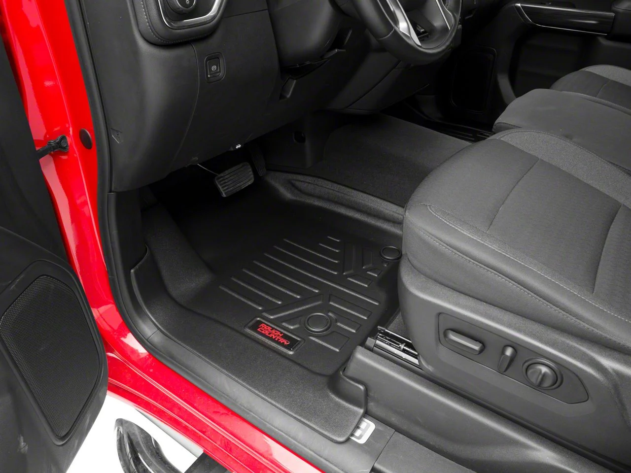 Rough Country Heavy Duty Front and Rear Floor Mats; Black (19-25 Silverado 1500 Crew Cab w/ Front Bucket Seats & Under Seat Storage)