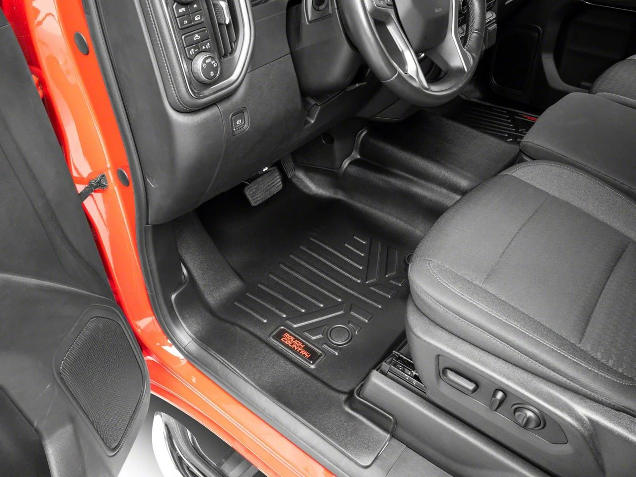 Rough Country Heavy Duty Front and Rear Floor Mats; Black (19-25 Silverado 1500 Crew Cab w/ Front Bench Seat)