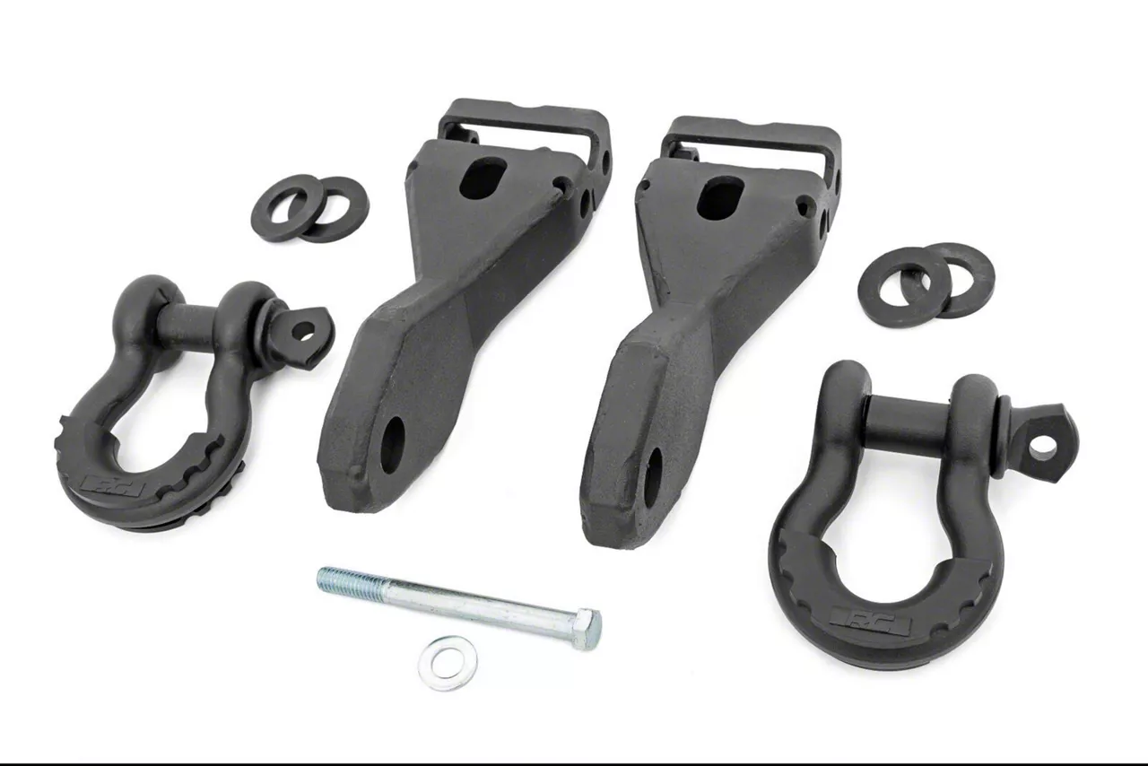Rough Country Tow Hook to Shackle Conversion Kit with D-Ring Shackles and Rubber Isolators (14-18 Silverado 1500)