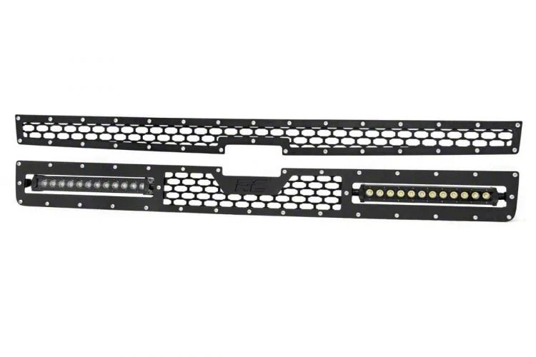 Rough Country Offroad Mesh Upper Grille Insert with 12-Inch Black Series LED Light Bars; Black (11-14 Silverado 2500 HD)