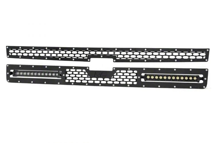 Rough Country Offroad Mesh Upper Grille Insert with 12-Inch Black Series LED Light Bars; Black (11-14 Silverado 3500 HD)