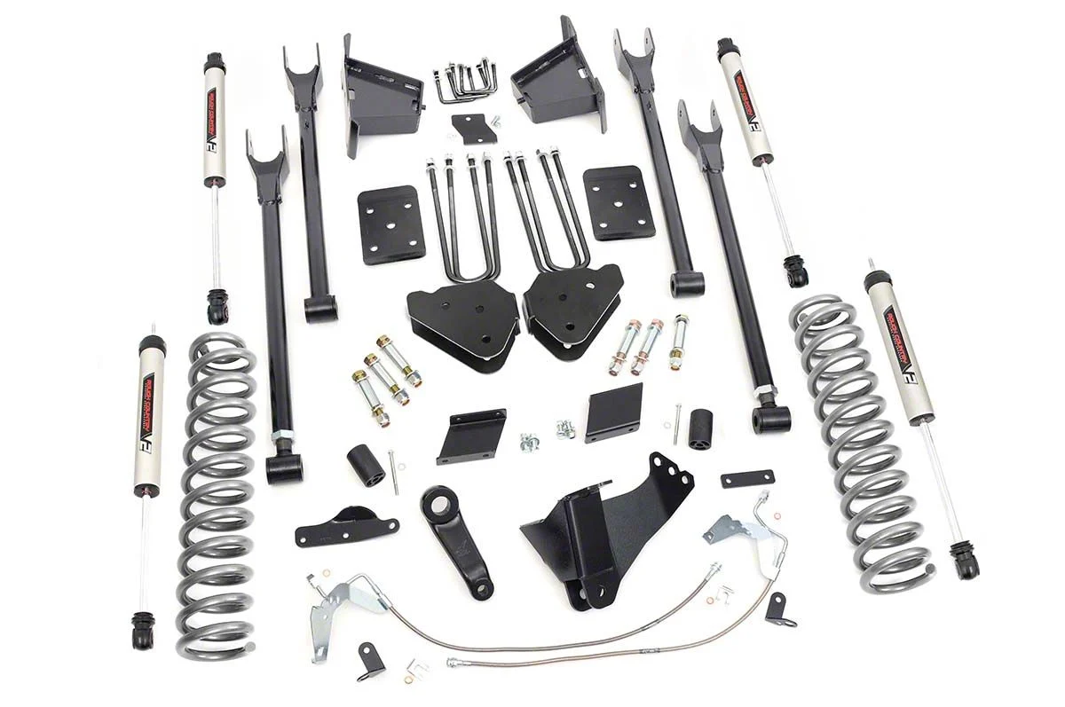 Rough Country 6-Inch 4-Link Suspension Lift Kit with V2 Monotube Shocks (11-14 4WD 6.7L Powerstroke F-250 Super Duty)