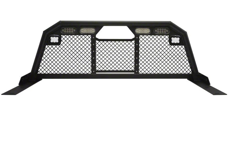 Royalty Core RC88 Billet Headache Rack with Integrated Tail Lights and Dura PODs; Satin Black (20-26 Silverado 2500 HD)