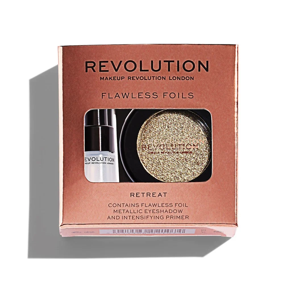 Set Makeup Revolution: Flawless Foils Vegano Primer per Ombretti 2 ml + Flawless Foils Vegano Palette di Ombretti Retreat 2 g