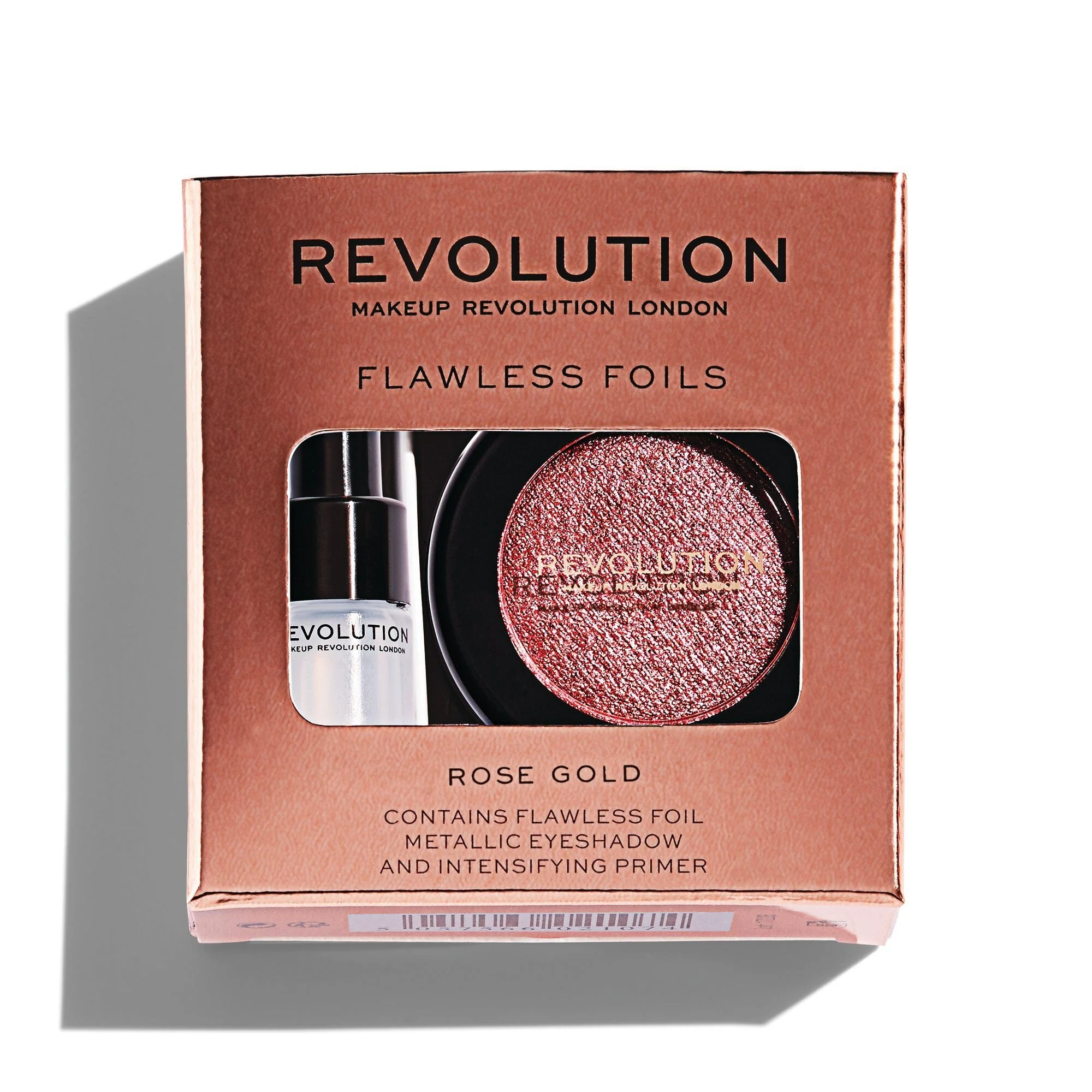 Set Makeup Revolution: Flawless Foils Vegano Primer per Ombretti 2 ml + Flawless Foils Vegano Palette di Ombretti Rose Gold 2 g