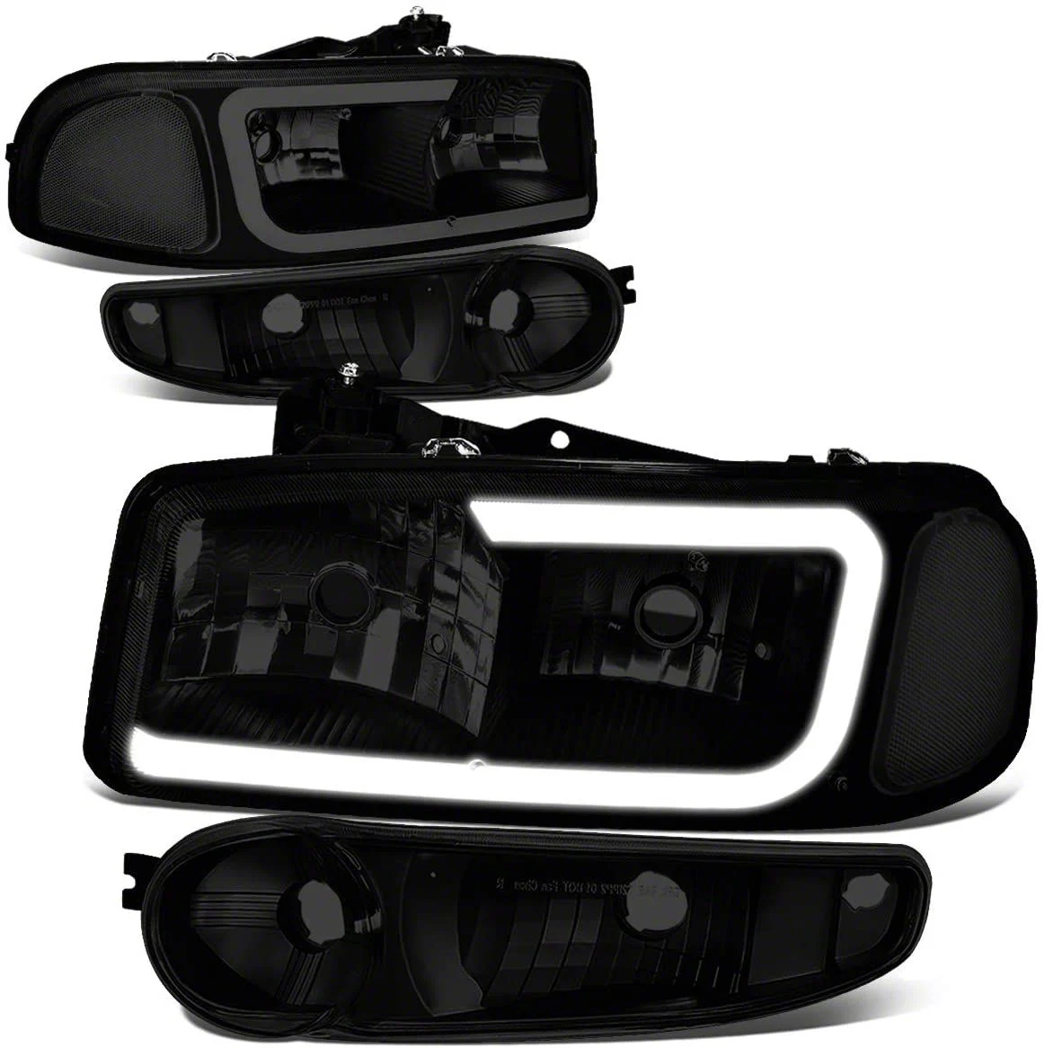 LED DRL Headlights with Clear Corner Nights; Black Housing; Smoked Lens (02-06 Sierra 1500 Denali)