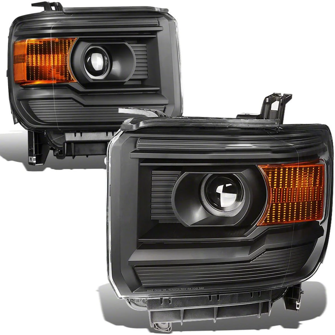 Projector Headlights with Amber Corner Lights; Black Housing; Clear Lens (14-15 Sierra 1500 w/ Factory Halogen Headlights)