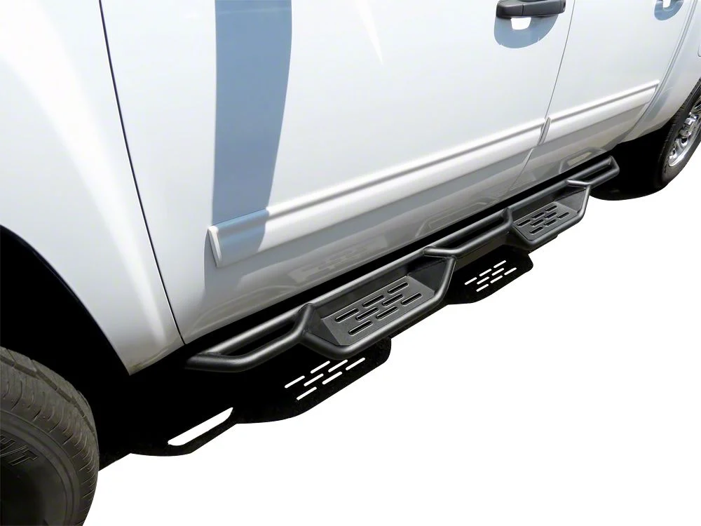 Round Tube Drop Style Nerf Side Step Bars; Black (07-18 Sierra 1500 Crew Cab)
