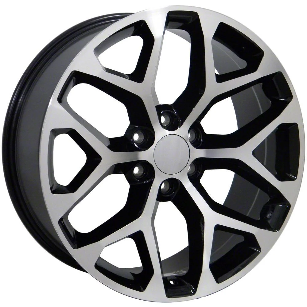 Snowflake Style Black Machined 6-Lug Wheel; 22x9; 24mm Offset (14-18 Sierra 1500)