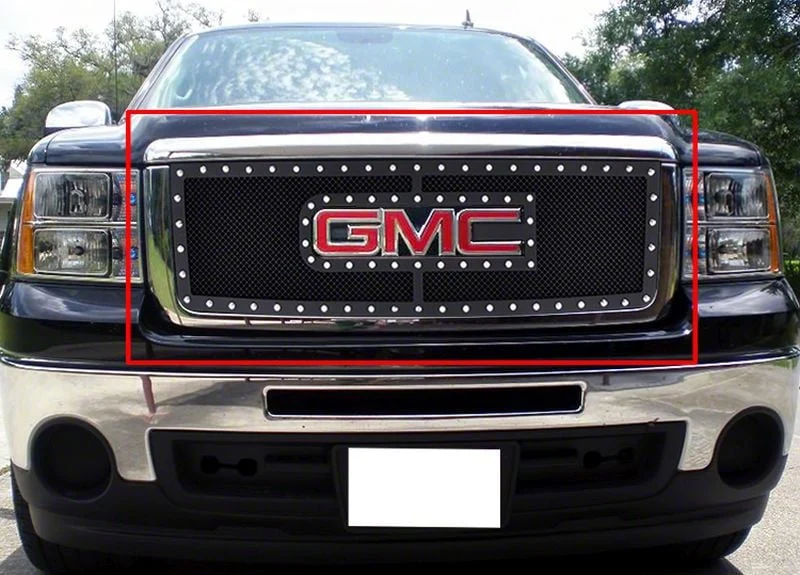 Stainless Steel Rivet Upper Grille Overlay; Black (07-13 Sierra 1500)