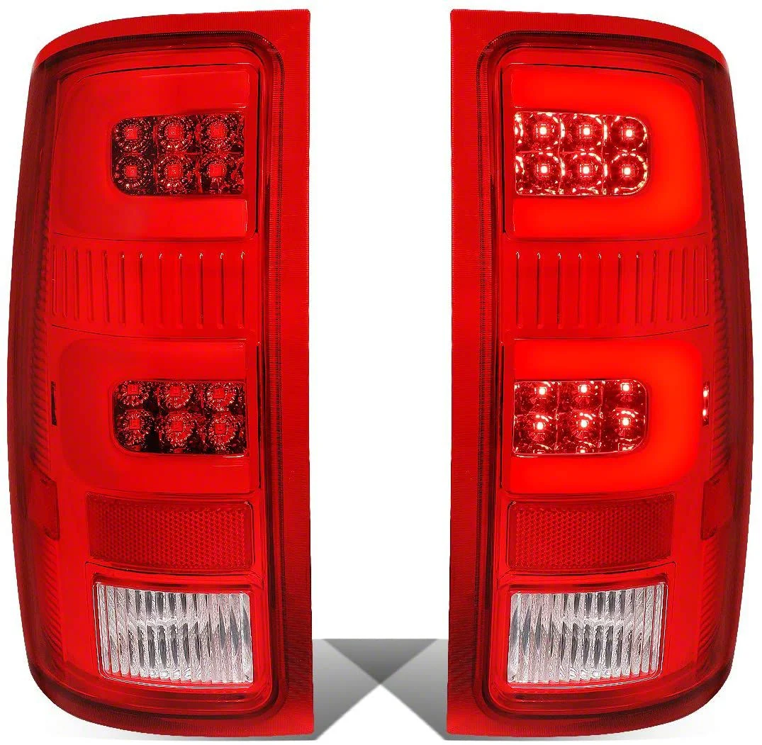 Dual C-Bar LED Tail Lights; Chrome Housing; Red Lens (07-13 Sierra 1500)