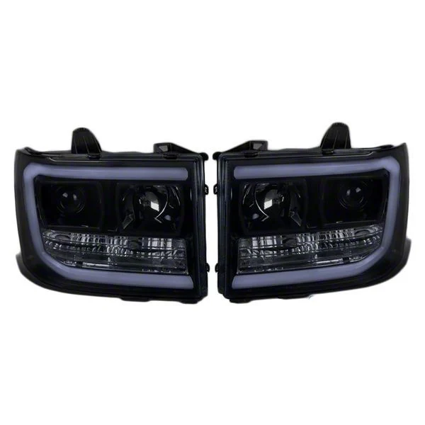 LED C-Bar Projector Headlights; Gloss Black Housing; Smoked Lens (07-14 Sierra 2500 HD)