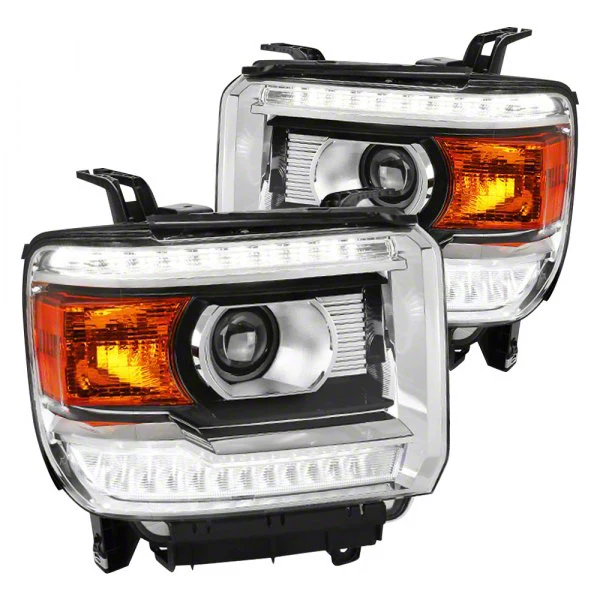 LED Light Strip Projector Headlights; Chrome Housing; Clear Lens (15-19 Sierra 2500 HD w/ Factory Halogen Headlights)