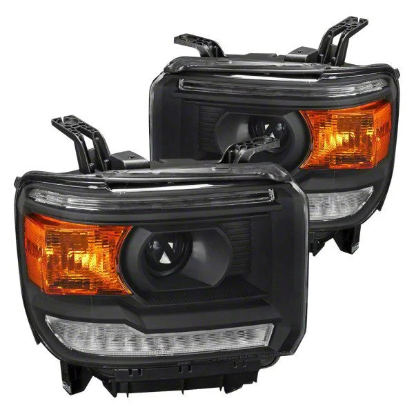 LED Light Strip Projector Headlights; Matte Black Housing; Clear Lens (15-19 Sierra 2500 HD w/ Factory Halogen Headlights)