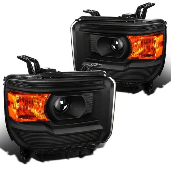 Projector Headlights; Matte Black Housing; Clear Lens (15-19 Sierra 2500 HD w/ Factory Halogen Non-LED DRL Headlights)