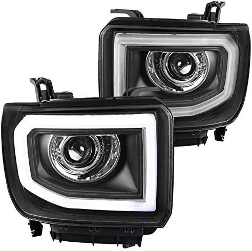 LED Bar Projector Headlights; Black Housing; Clear Lens (15-19 Sierra 2500 HD w/ Factory Halogen Non-LED DRL Headlights)