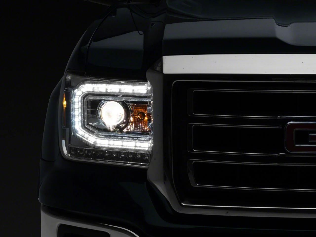 LED DRL Projector Headlights; Chrome Housing; Clear Lens (15-19 Sierra 2500 HD w/ Factory Halogen Headlights)