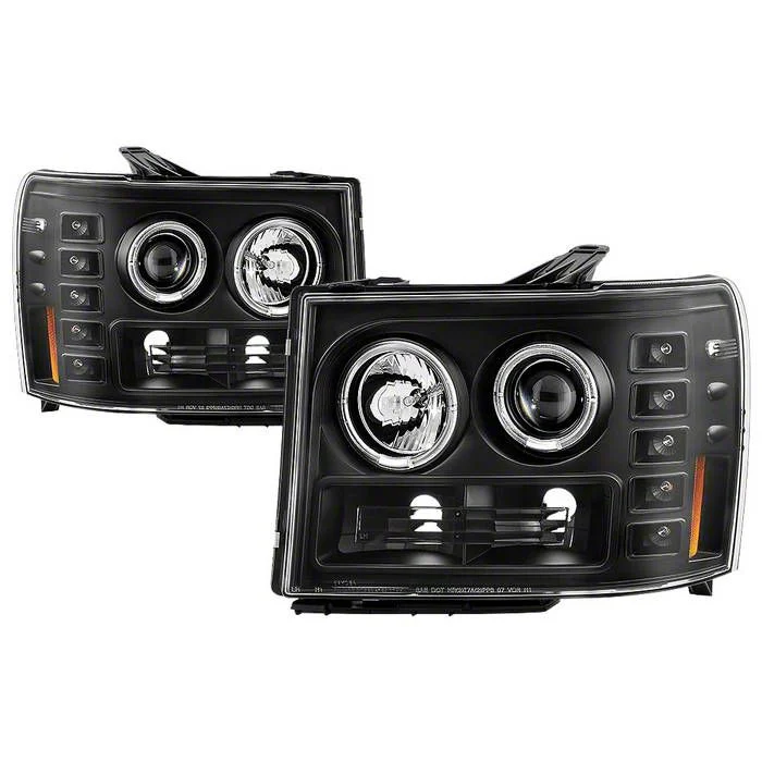 LED Halo Projector Headlights; All Black Housing; Clear Lens (07-14 Sierra 2500 HD)