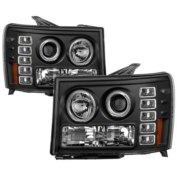 LED Halo Projector Headlights; Black Housing; Clear Lens (07-14 Sierra 2500 HD)