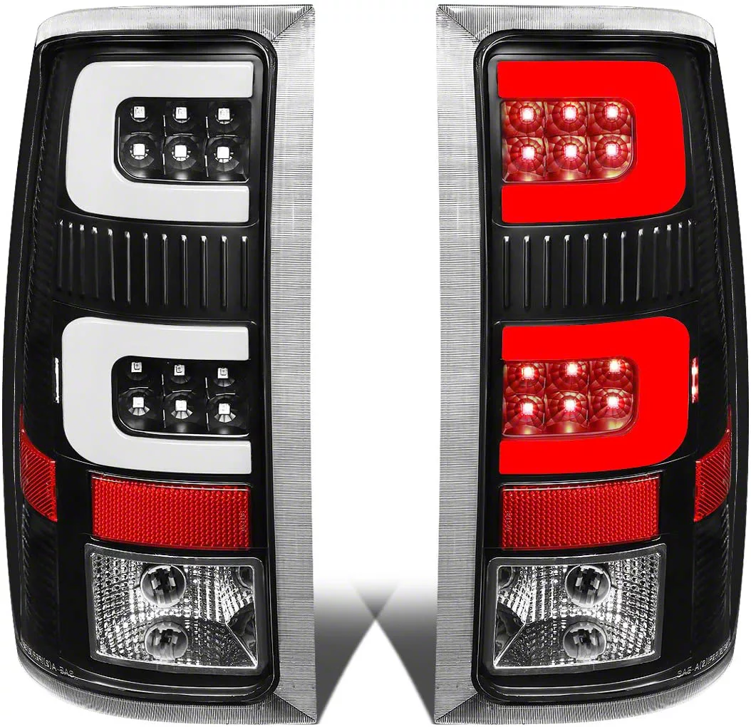 Dual C-Bar LED Tail Lights; Black Housing; Clear Lens (07-14 Sierra 2500 HD)