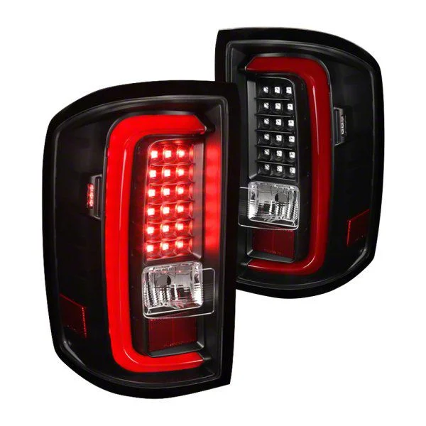 Red Bar LED Tail Lights; Black Housing; Clear Lens (15-19 Sierra 2500 HD w/ Factory Halogen Tail Lights)