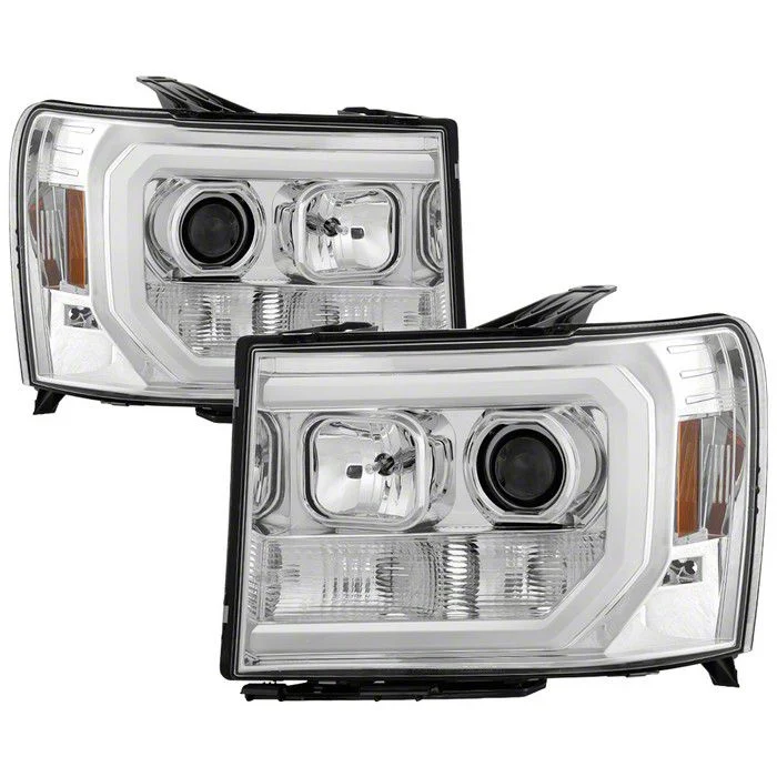 Version 2 Light Bar DRL Projector Headlights; Chrome Housing; Clear Lens (07-14 Sierra 2500 HD)