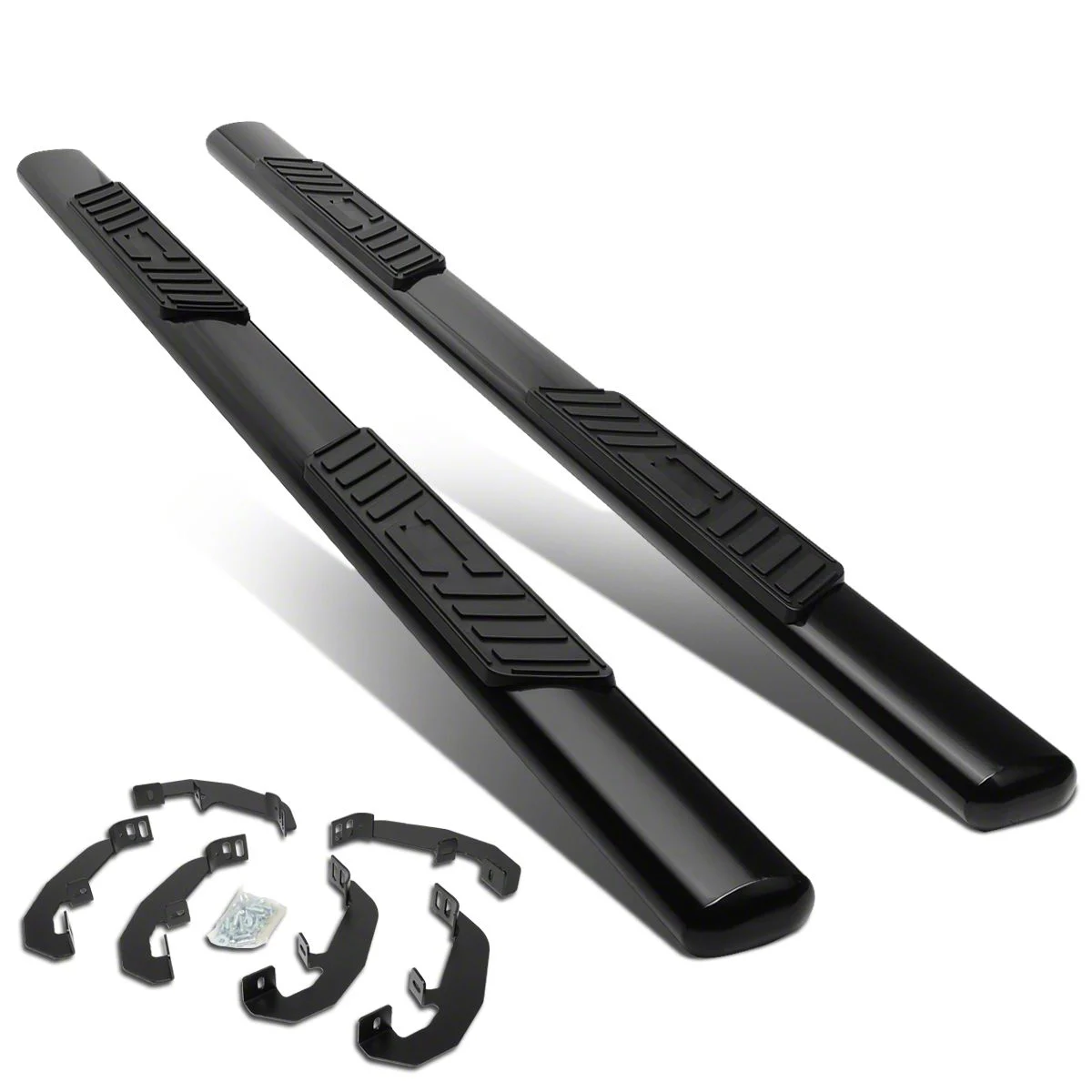 5-Inch Straight Nerf Side Step Bars; Black (19-26 Silverado 1500 Crew Cab)