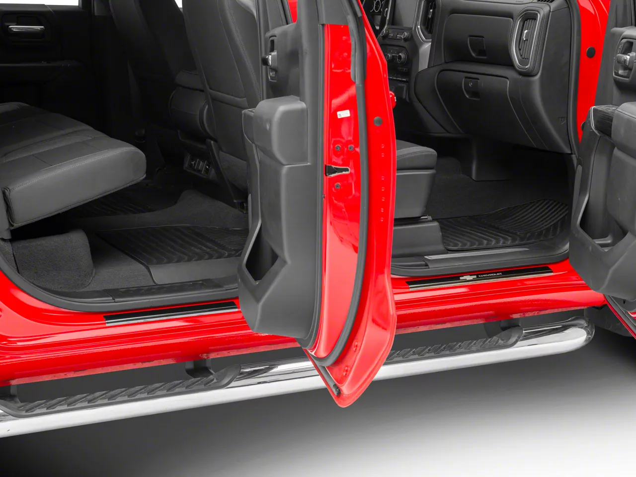 Putco Black Platinum Door Sills with Bow Tie Etching (19-26 Silverado 1500 Crew Cab)