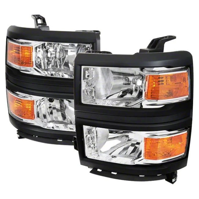 Version 2 Euro Headlights; Chrome Housing; Clear Lens (14-15 Silverado 1500)