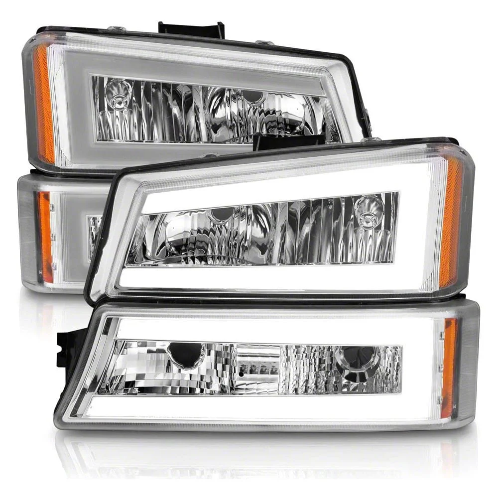 LED DRL Bar Headlights; Chrome Housing; Clear Lens (03-06 Silverado 1500)