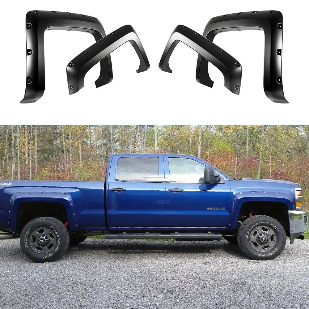 Pocket Dimple Style Fender Flares; Smooth Black (14-18 Silverado 1500)