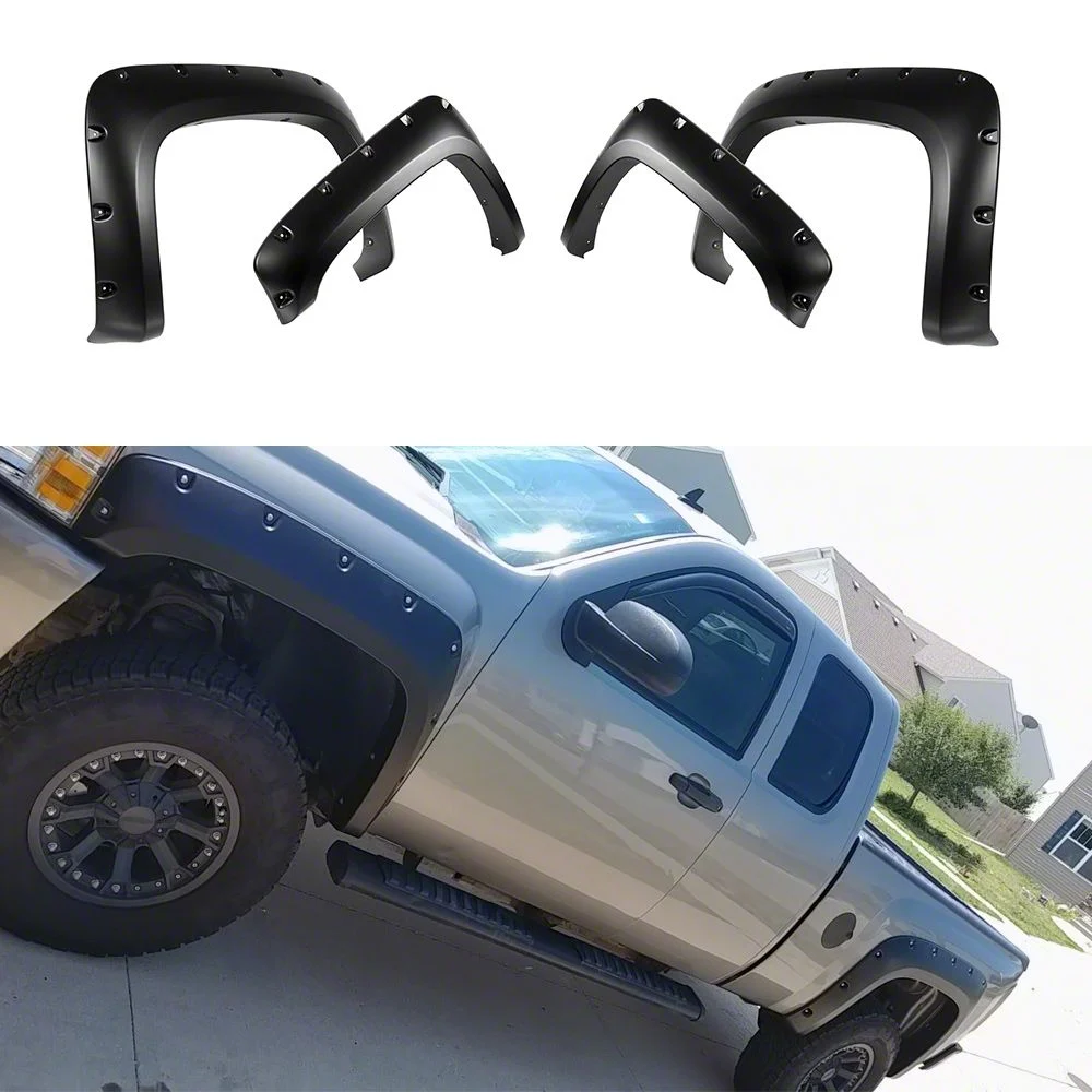 Pocket Dimple Style Fender Flares; Smooth Black (07-13 Silverado 1500 w/ 6.50-Foot Standard & 8-Foot Long Box)