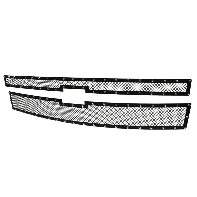 Rivet Style Mesh Upper Grille Insert; Black (14-15 Silverado 1500)