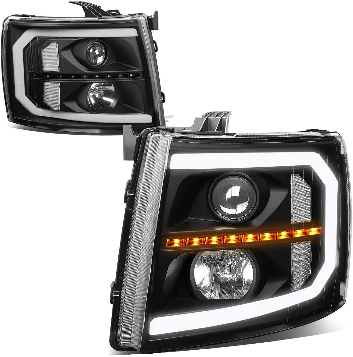 Sequential LED Turn Signal Projector Headlights with Clear Corner Lights; Black Housing; Clear Lens (07-13 Silverado 1500)