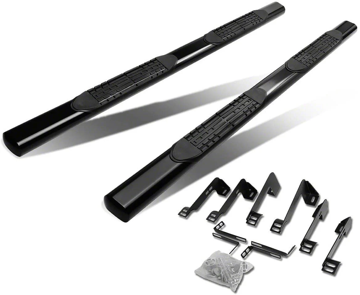 4-Inch Straight Nerf Side Step Bars; Black (07-14 Silverado 2500 HD Crew Cab)