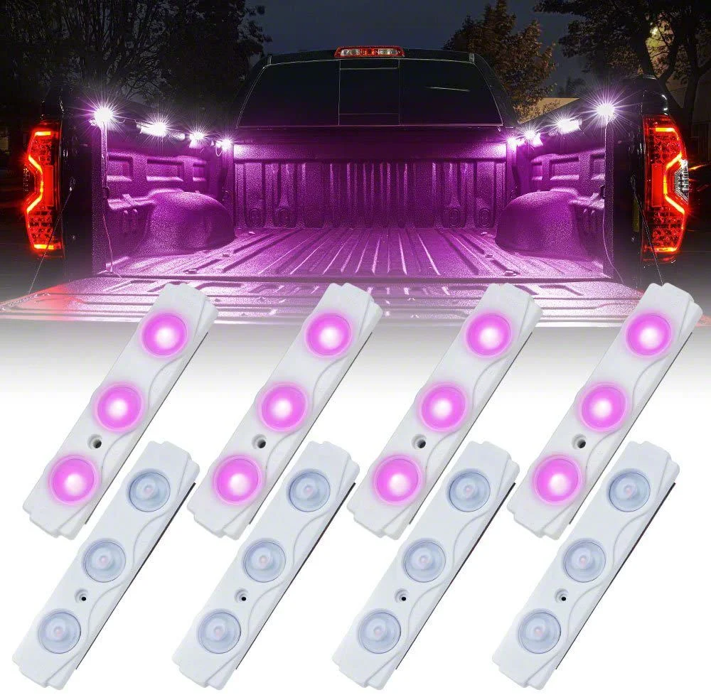 8-LED Rock Light Pod Truck Bed Lighting Kit; Purple (Universal; Some Adaptation May Be Required)