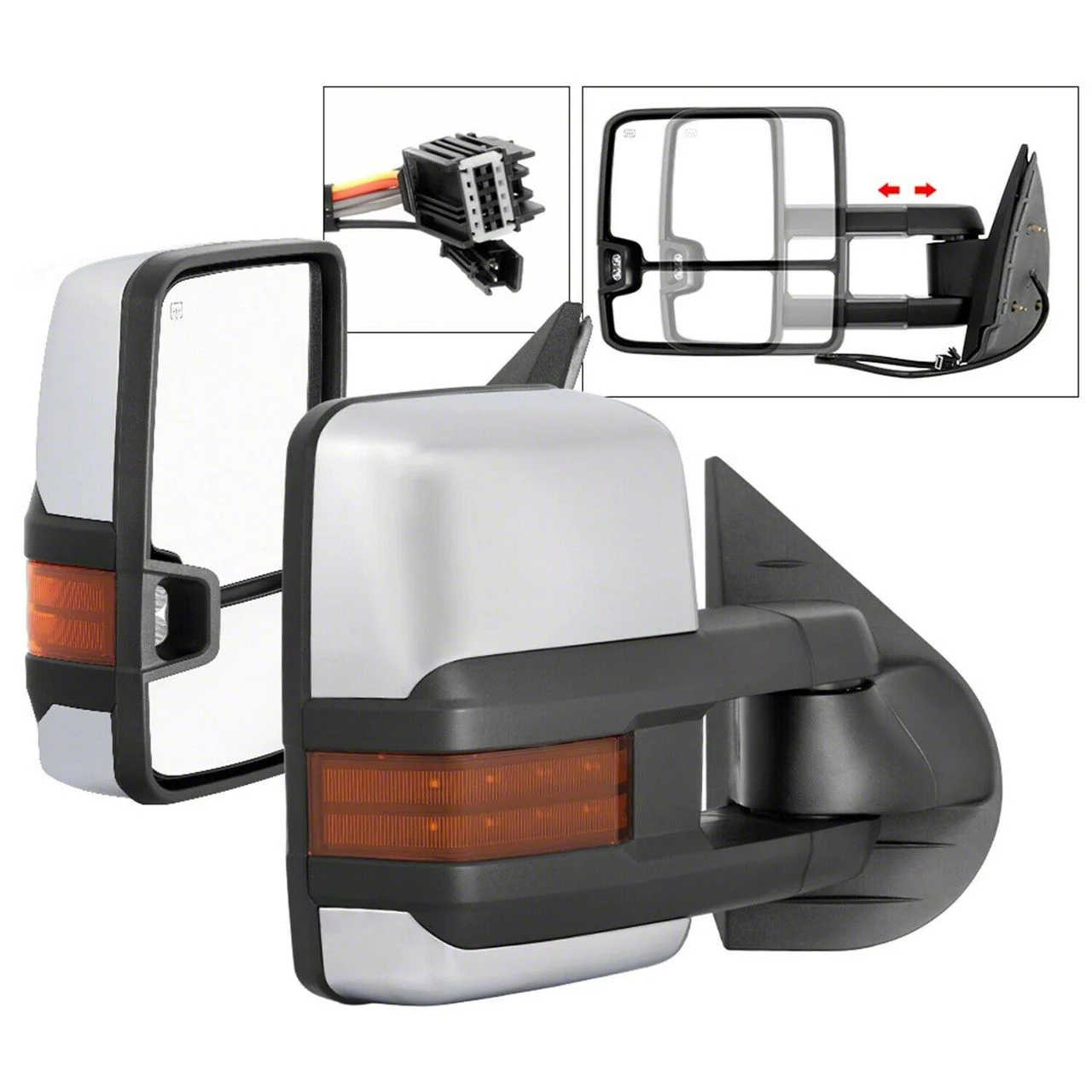 G3 Power Heated Telescoping Mirrors with Amber LED Turn Signals; Chrome (07-14 Silverado 2500 HD)