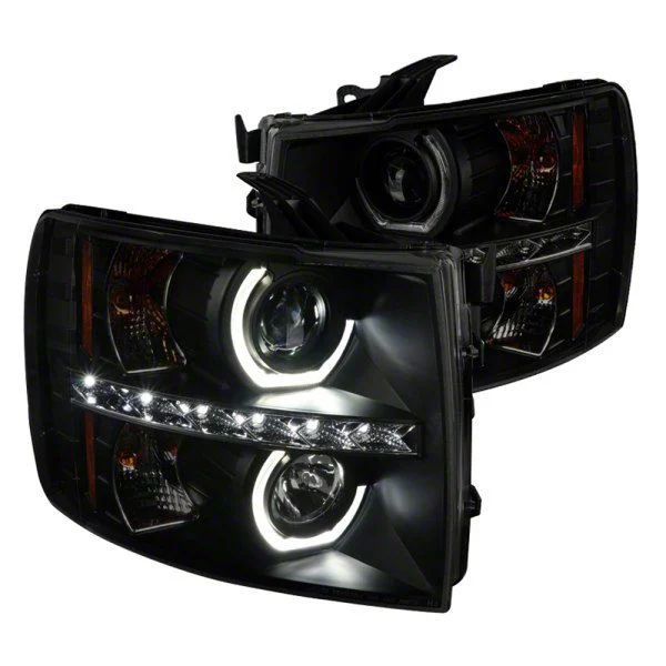 Dual Halo Projector Headlights; Black Housing; Smoked Lens (07-14 Silverado 2500 HD)