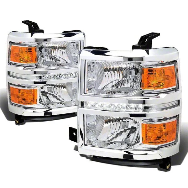 LED DRL Headlights with Amber Corner Lights; Black Housing; Clear Lens (2015 Silverado 2500 HD)