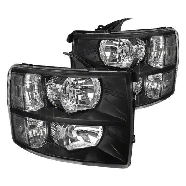 Factory Style Headlights; Matte Black Housing; Clear Lens (07-14 Silverado 2500 HD)