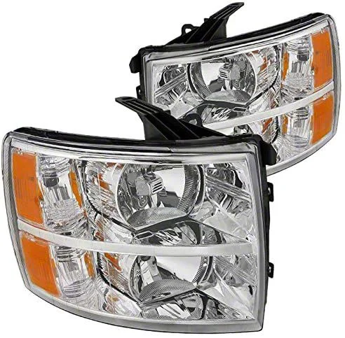 Factory Style Headlights; Chrome Housing; Clear Lens (07-14 Silverado 2500 HD)