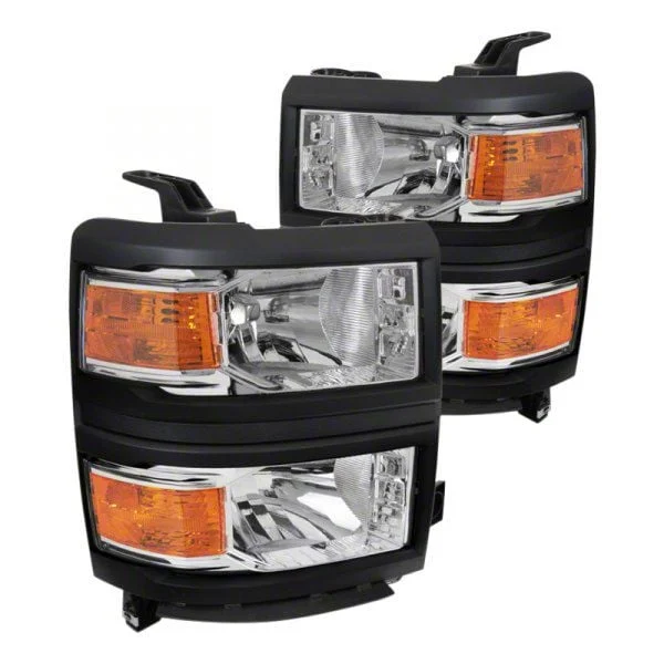 Factory Style V2 Headlights; Chrome Housing; Clear Lens (2015 Silverado 2500 HD)