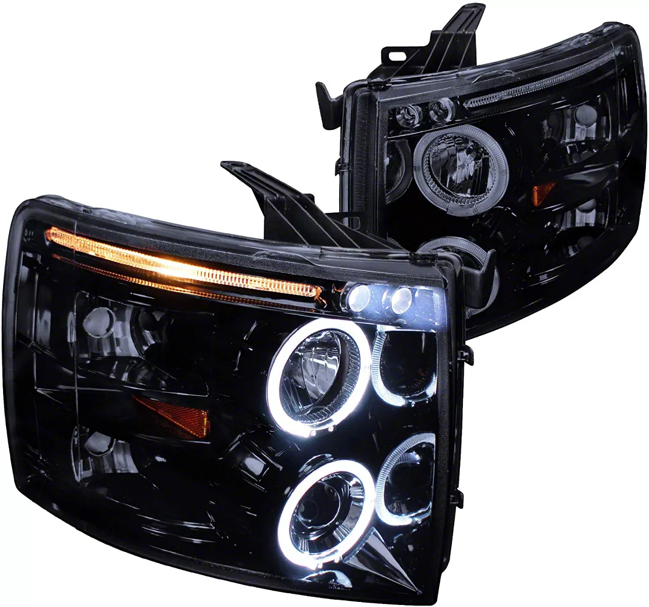 Dual Halo Projector Headlights; Gloss Black Housing; Smoked Lens (07-14 Silverado 2500 HD)
