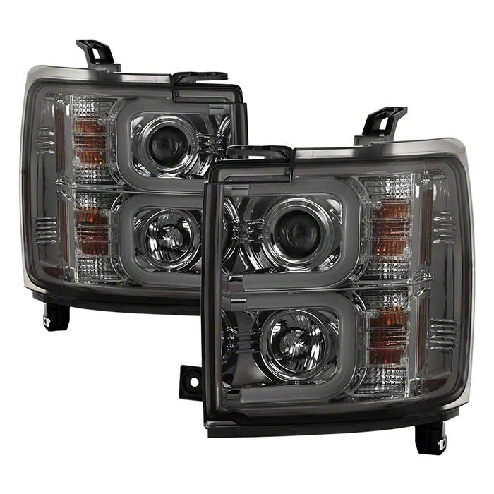Light Bar DRL Projector Headlights; Chrome Housing; Smoked Lens (15-19 Silverado 2500 HD)