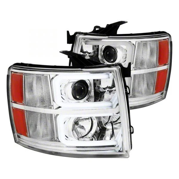 Dual LED C-Bar Projector Headlights; Chrome Housing; Clear Lens (07-14 Silverado 2500 HD)